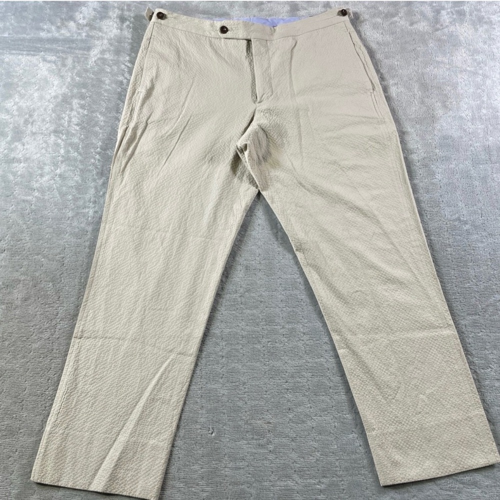 Sid Mashburn Men’s Seersucker Pants 34 x 26 Tan Adjustable Waist Textured